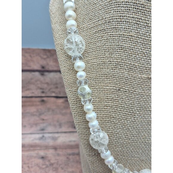 Cute White Seed Pearl & Beaded Single Strand Necklace Toggle Clasp Classic 21" - Picture 4 of 8